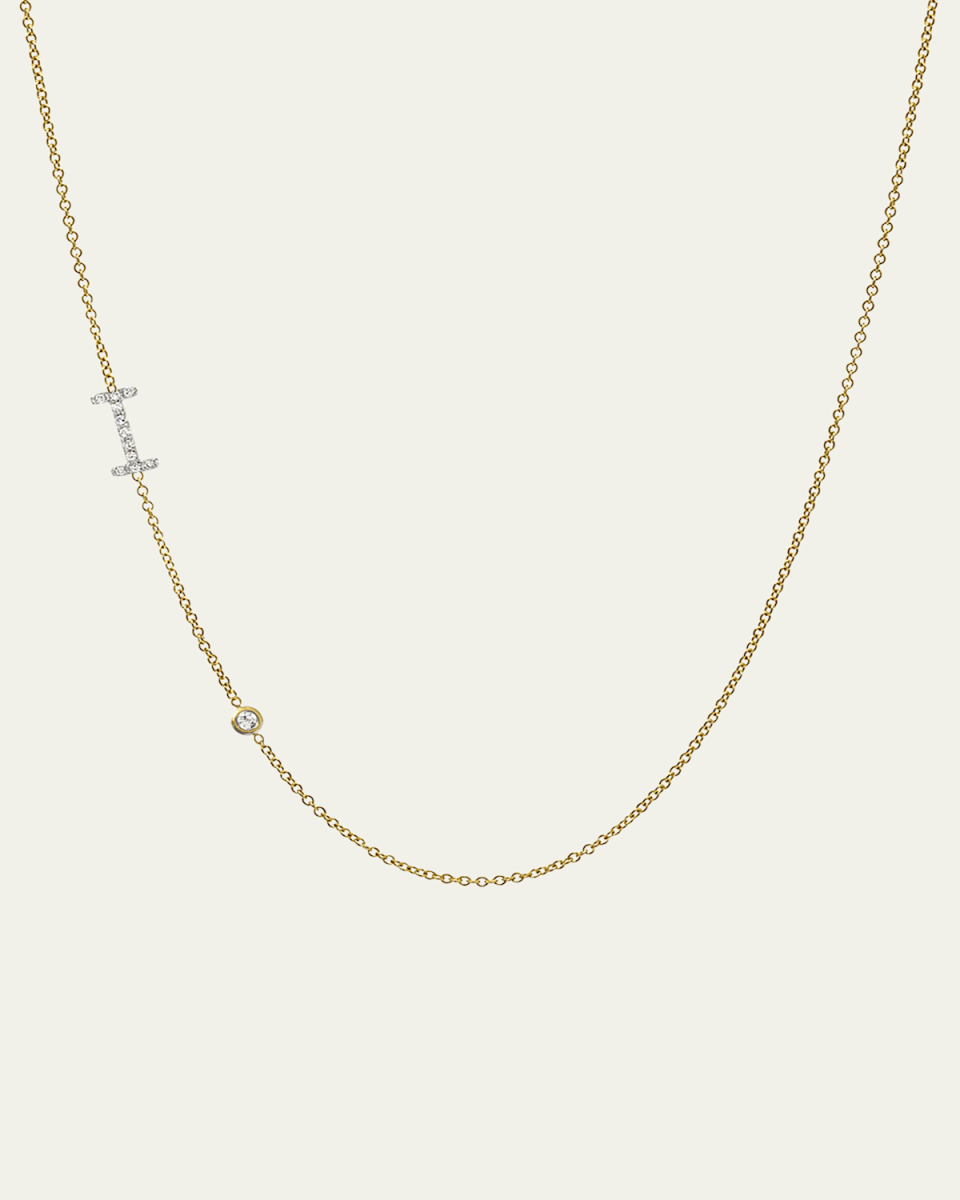14K Yellow Gold Diamond Initial I Necklace